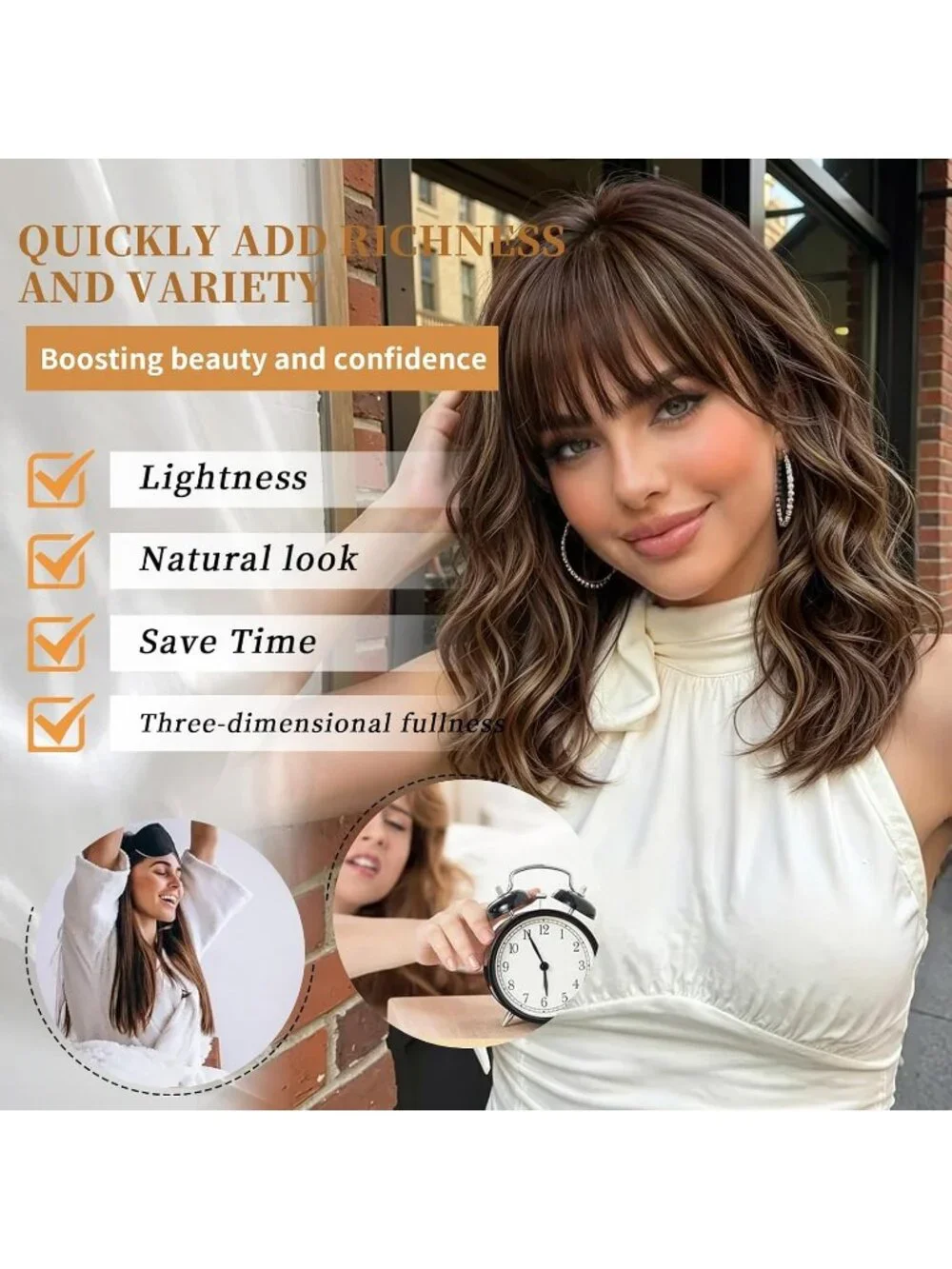 Women's Caramel Brown 14 Inch Heat Resistant Synthetic Fiber Shoulder Length Wig